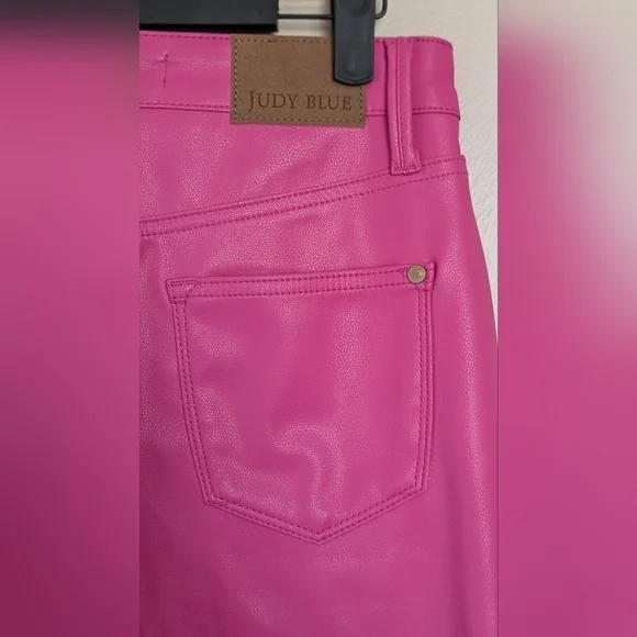 JUDY BLUE Hot Pink Vegan Leather Straight Leg Pants, Like New, Size 24 - Picture 13 of 13